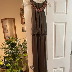 Silky haltar green down with neck detail